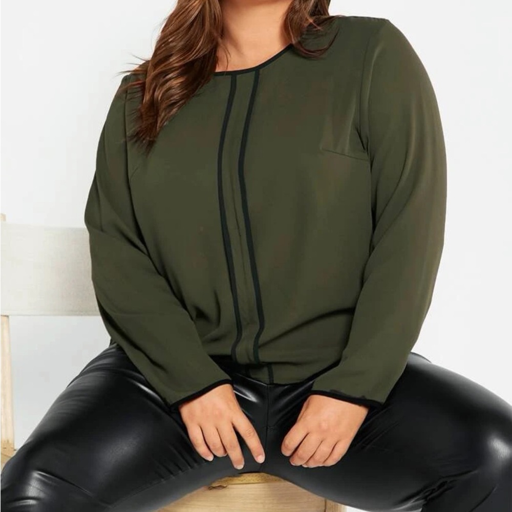 Army Green/Black Casual Blouse